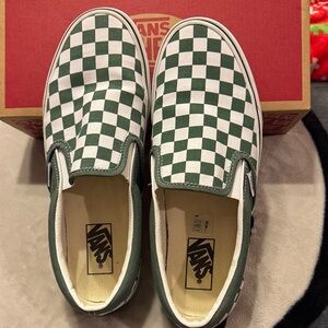 Vans Classic Green and White Checkered Slip-Ons